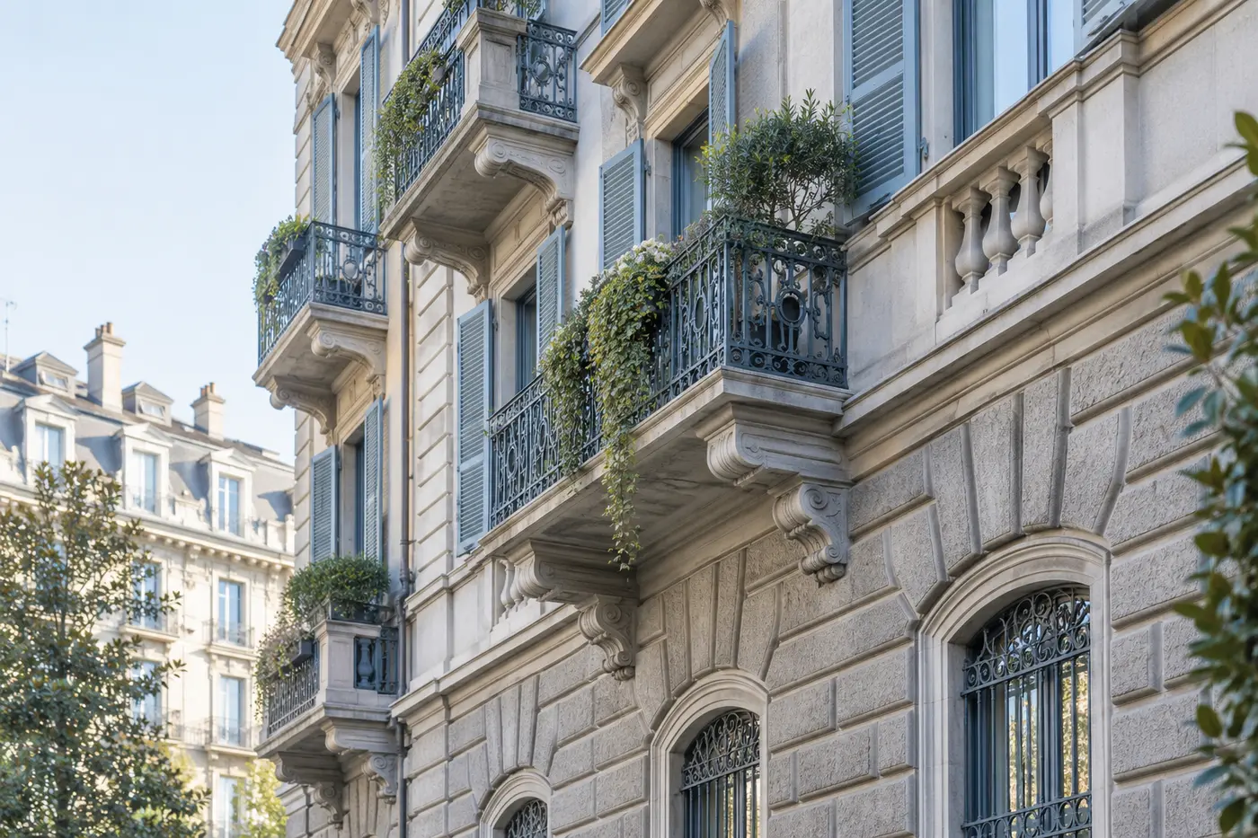 Dettaglio di un edificio residenziale a Torino