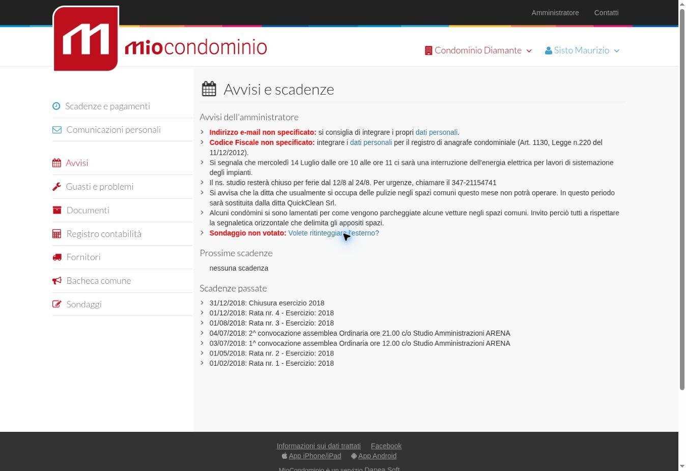 Schermata dimostrativa reale di MioCondominio
